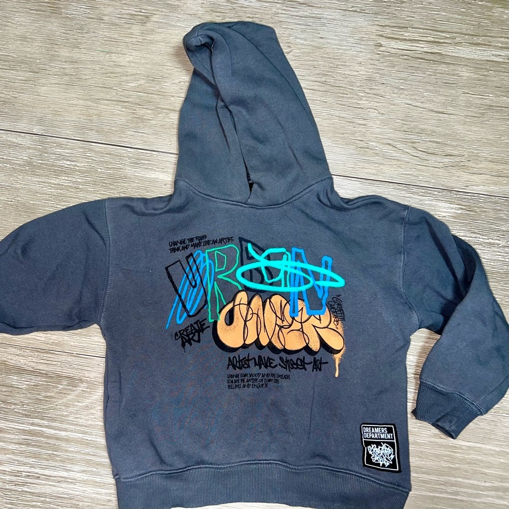 ZARA Boys Charcoal Urban Graffiti Print Hoodie Size 8-9